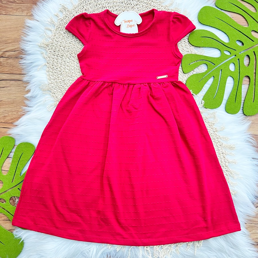 Vestido Manga Curta Ana Bola - Vermelho